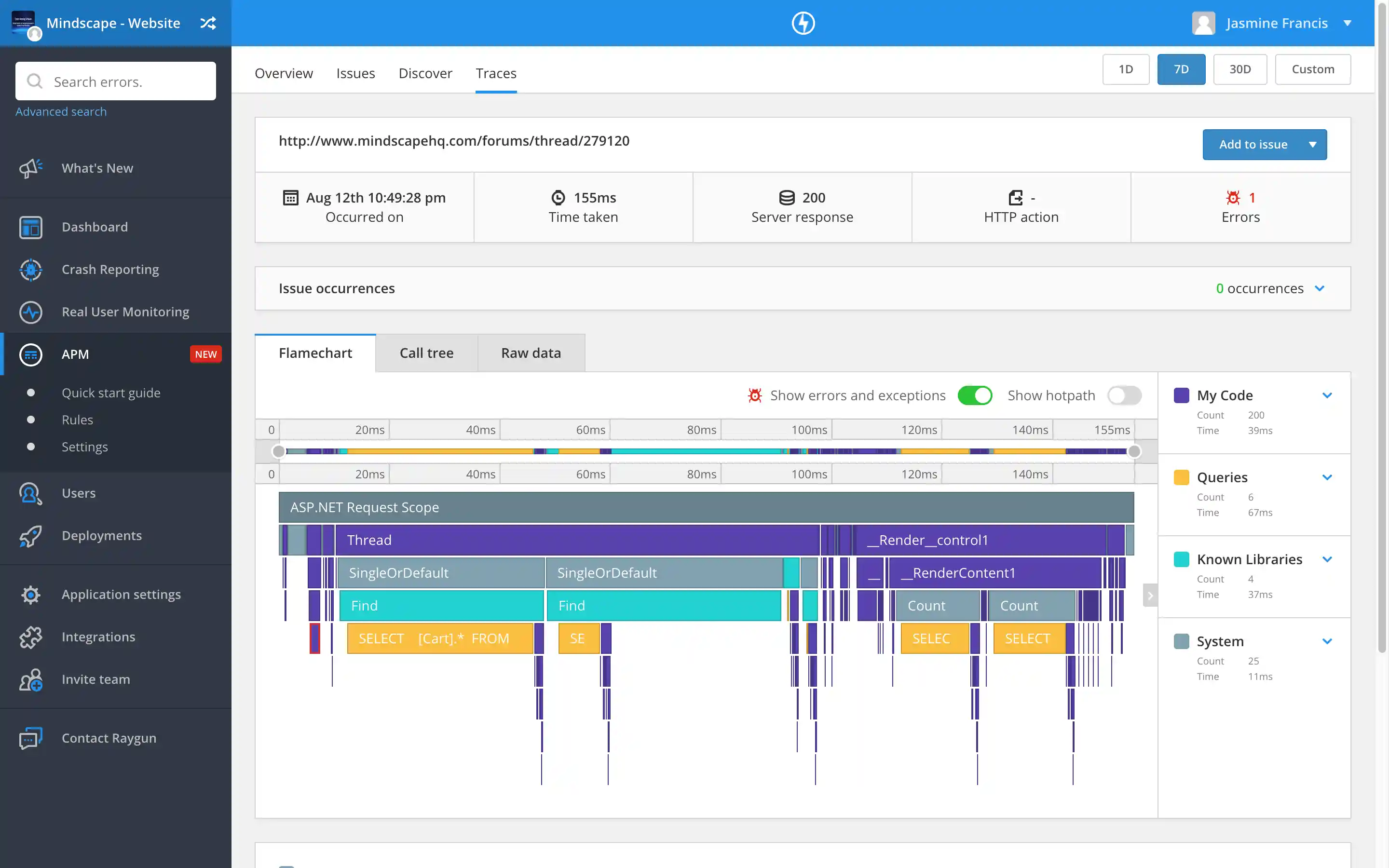 Raygun Frontend Performance Monitoring Tool