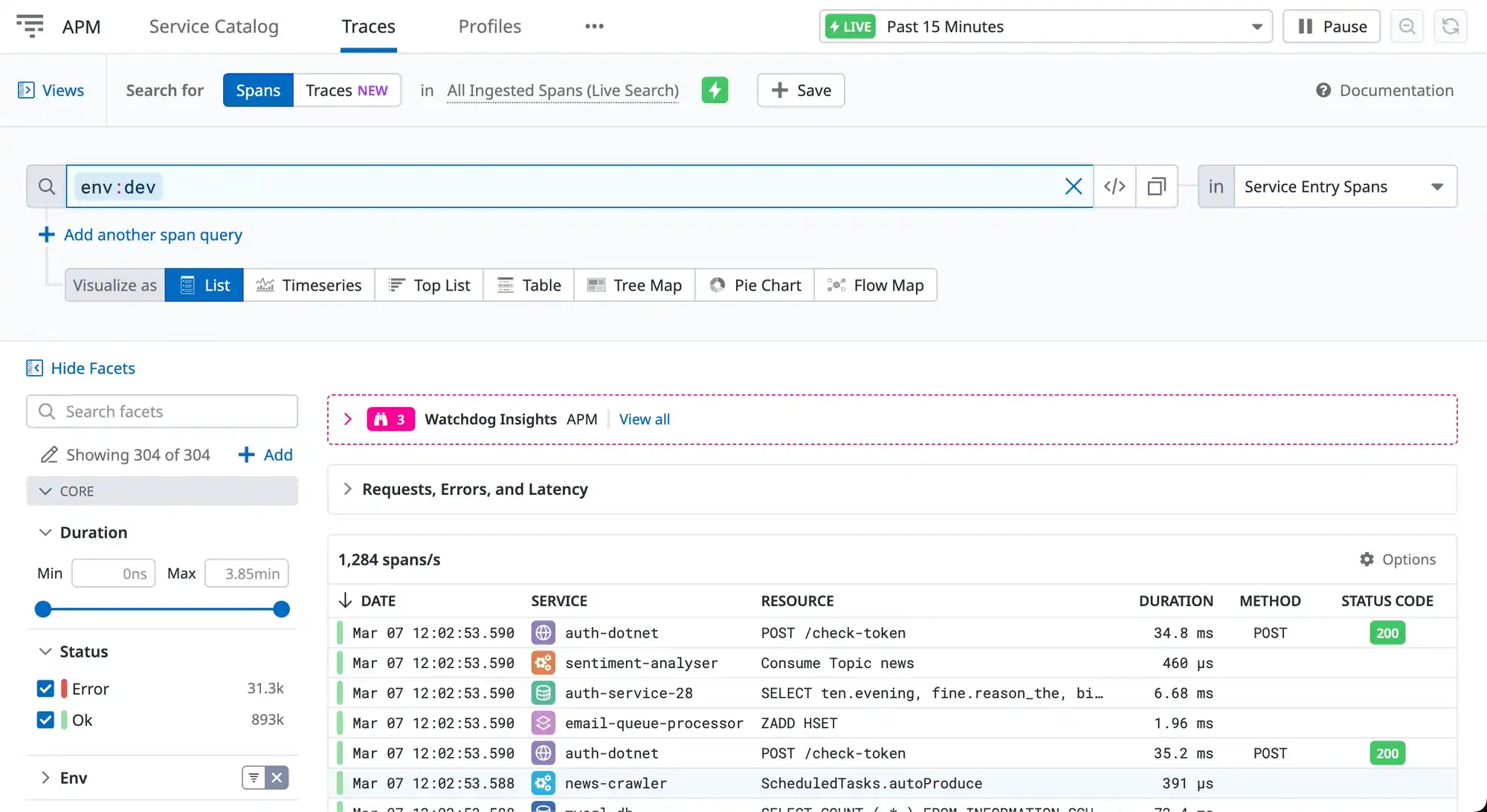 Datadog Trace Explorer